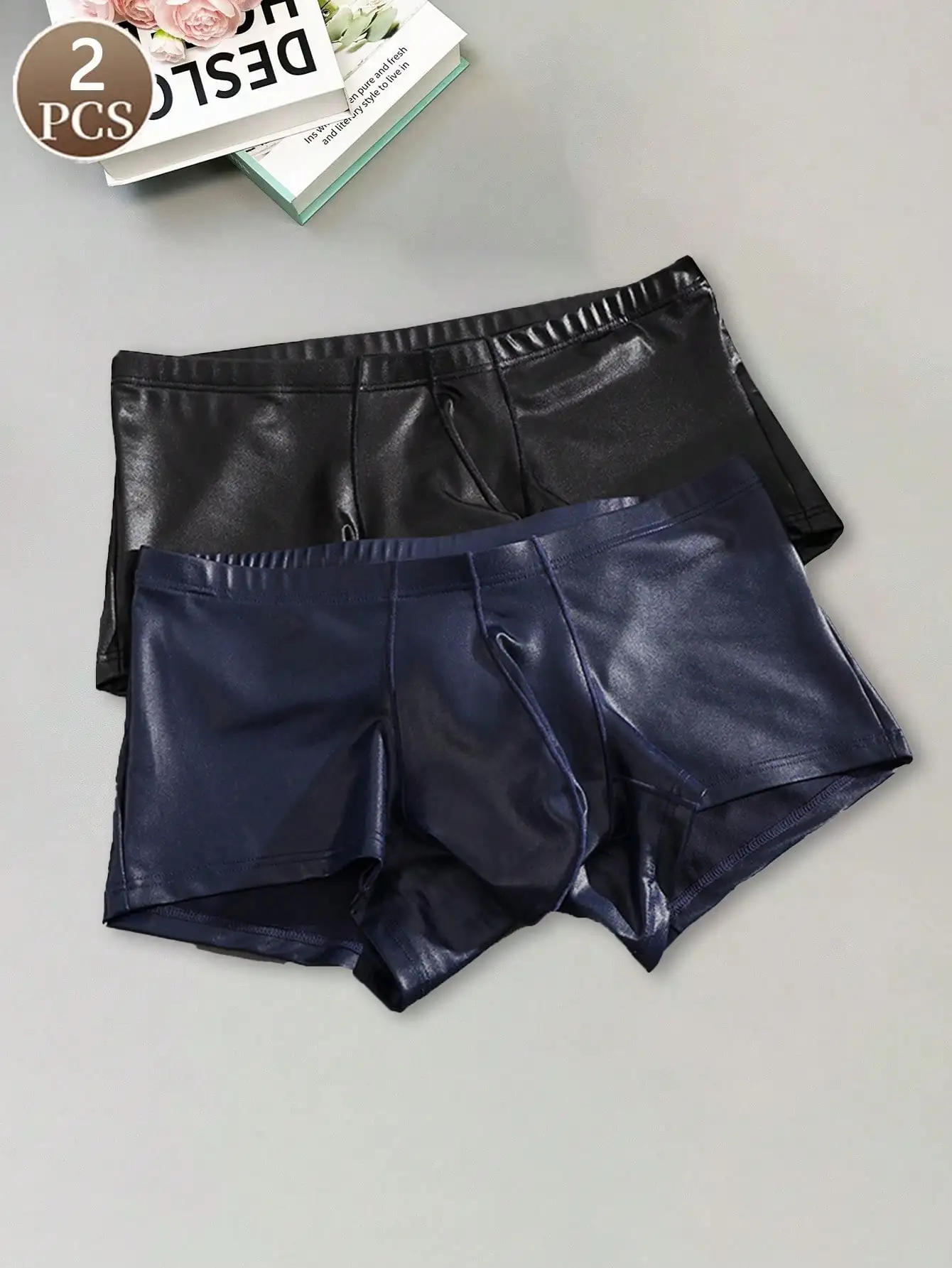 Sous-vêtements en cuir taille basse pour hommes, culottes amples, confortables, simples, à la mode, Sexy et tendance, 2 pièces