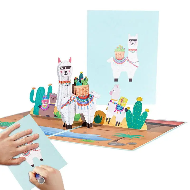 

3D Alpaca Greeting Card Pop Up Birthday Cards Alpaca Animal Funny Happy Birthday Holiday Cards For Happy New Year Christmas