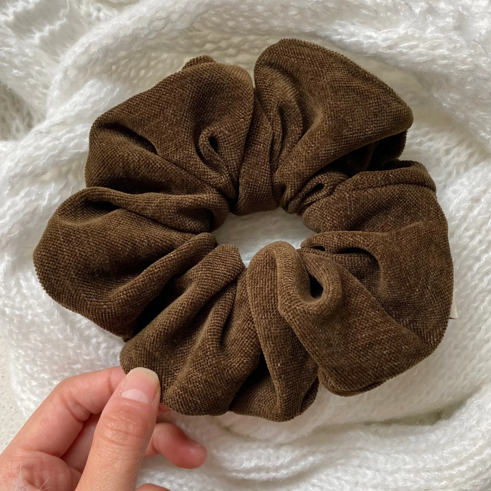 1PC 1PC Autumn Brown Scrunchies,Floral & Solid Fabric Hair Ties, Retro Cottagecore Elastic Hair Bands For Women,Soft Comfortable