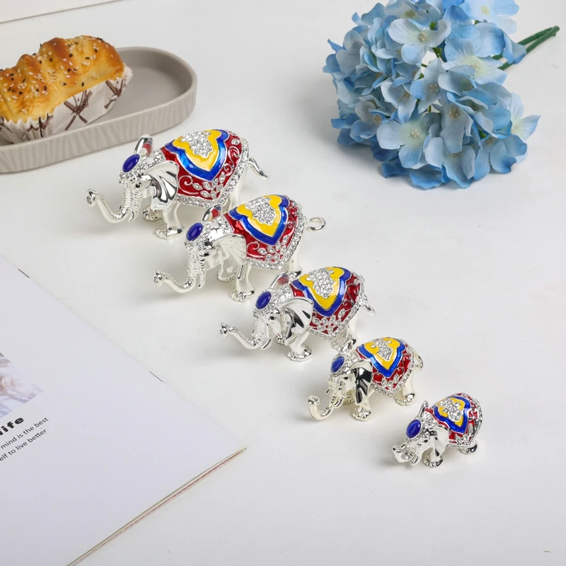 Shinnygifts Antique Jewelry Box for Souvenir, Set of 5 parts, Antique Style Elephant Decoration Metal Jewelry Box