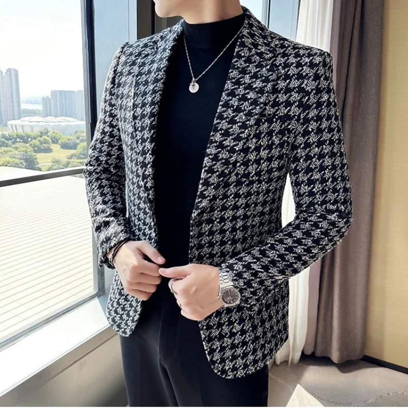 

Brand Clothing Men's Business Plaid Suit Jackets/Male Slim Fit High Quality Tuxedo/Man Fashion Handsome Blazer Masculino 4XL