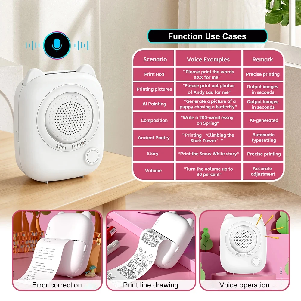 78mm 2인치 AI 스마트 음성 인쇄기 미니 사진 생성 디지털 디스플레이 프린터 (어린이용, 안드로이드/iOS 지원)