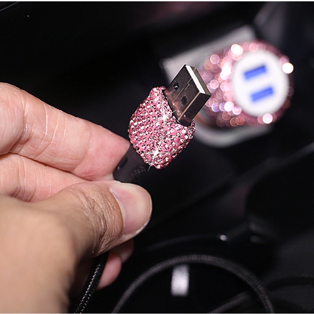 Nieuwe Bling Usb Auto Oplaadkabel 3 In 1 Auto Decor Opladen Kabel Auto Styling Diamant Auto Interieur Accessoires Voor Vrouw