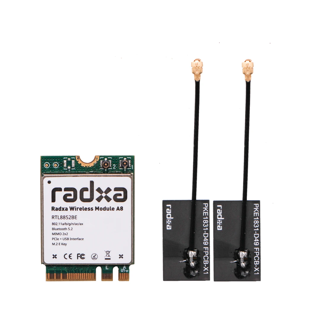 Wireless Module Radxa Wireless Module A8 WiFi 6 & BT 5.2 Dual Antenna Support M.2 E Key Interface
