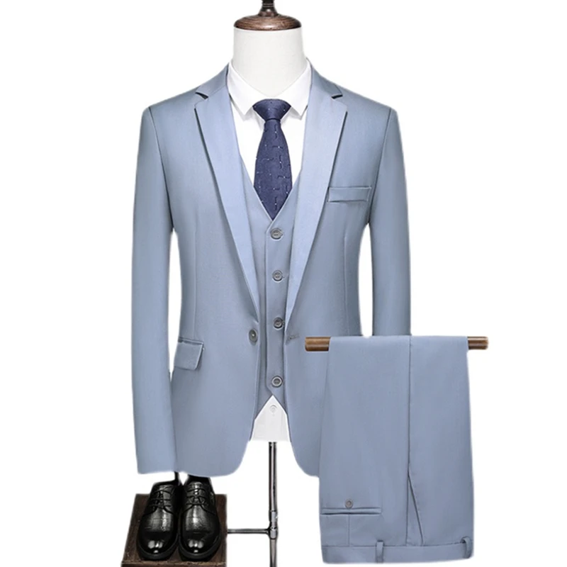 

3 PCS Suit Set Blazers Jacket Pants Vest / 2023 Fashion Men Casual Boutique Business Solid Color Three Piece Wedding Dress Coat