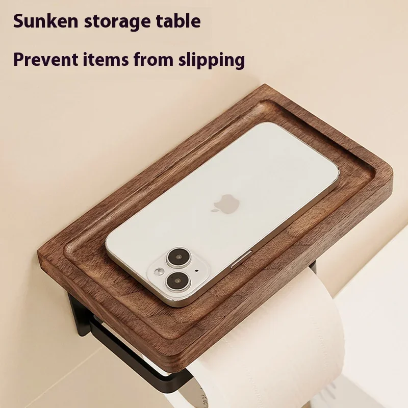 Walnut toilet paper storage rack toilet paper holder solid wood roll holder creative tissue without punching holes