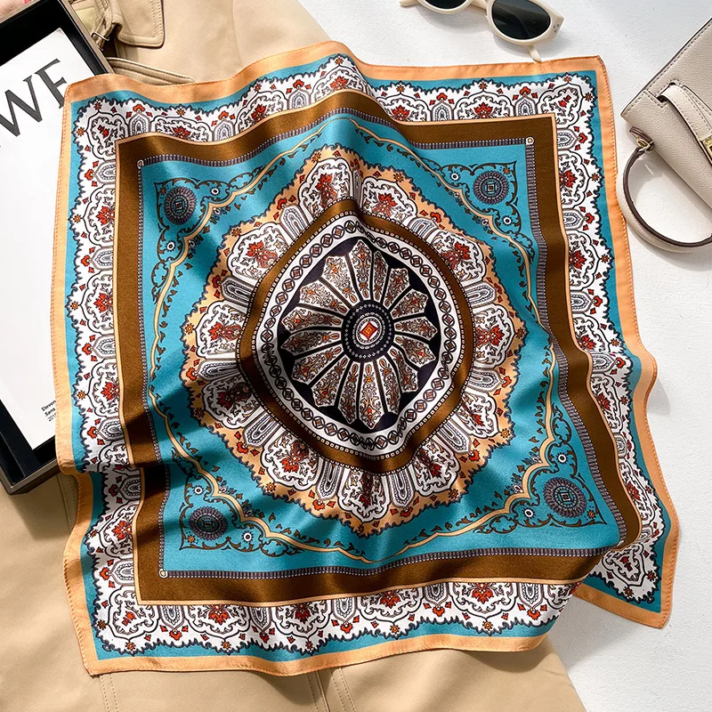 100% Pure Silk Floral Square Scarf Women Neck Hair Bandana
