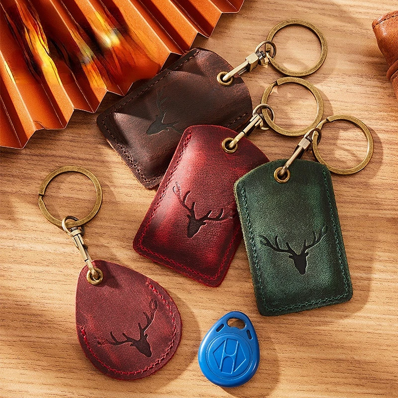For Airtag Gift Leather Access Control Card Cover Protective Sleeve Badge Card Holders With Keychain keychain case cover
