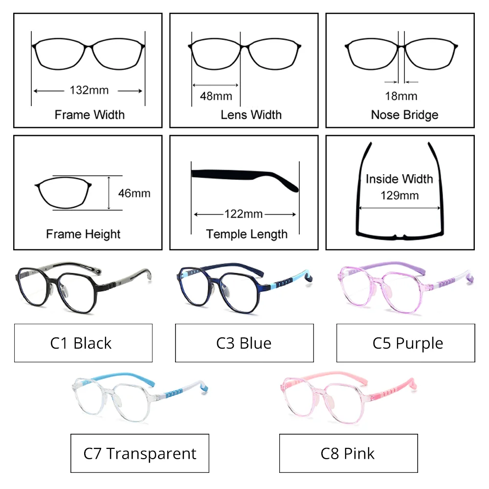 Ralferty TR90 Kids Eye Glasses Frame Boy Girl Child Anti Blue Glasses Clear Flexible 0 Diopter No Medical Myopia Optical Frame