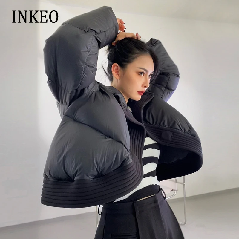 

2022 Winter Designer down jacket Women Warm Black Elegant 90% white duck down coat Short outwear Loose Lady fashion INKEO 2O278