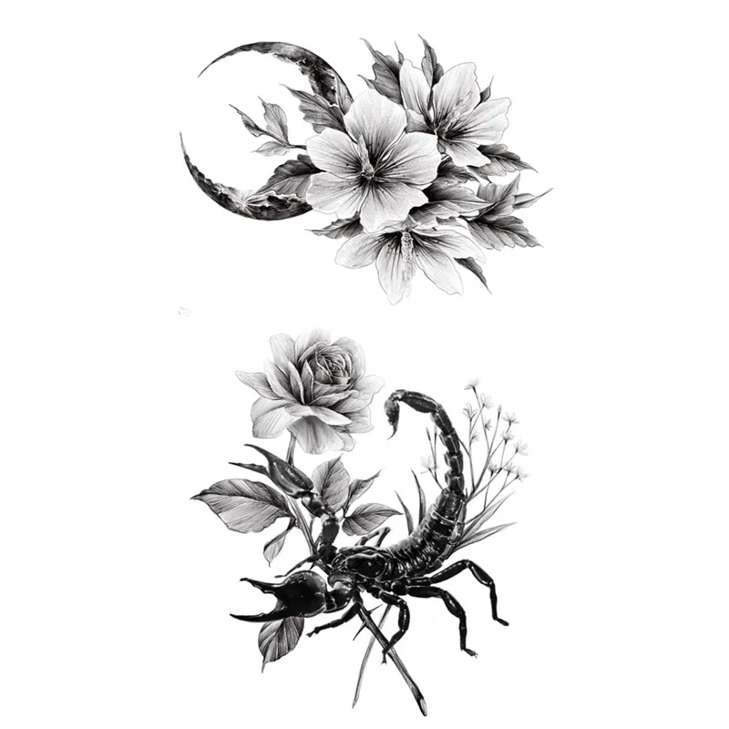 Tattoo Sticker Temporary Tattoos Black Temporary Tattoo Sticker Flower Leaf Body Legs Arm Art Realistic Fake Tattoo Festival Party Bikini Women Girls MakeUp 1PC