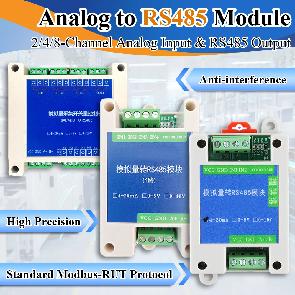 Konvertierungsmodul Analog 4-20 mA 0-5 V 0-10 V zu RS485 Modbus RTU-Protokoll 2 4 8-Kanal digitale RS485-Transformationsmodule – Detail 3