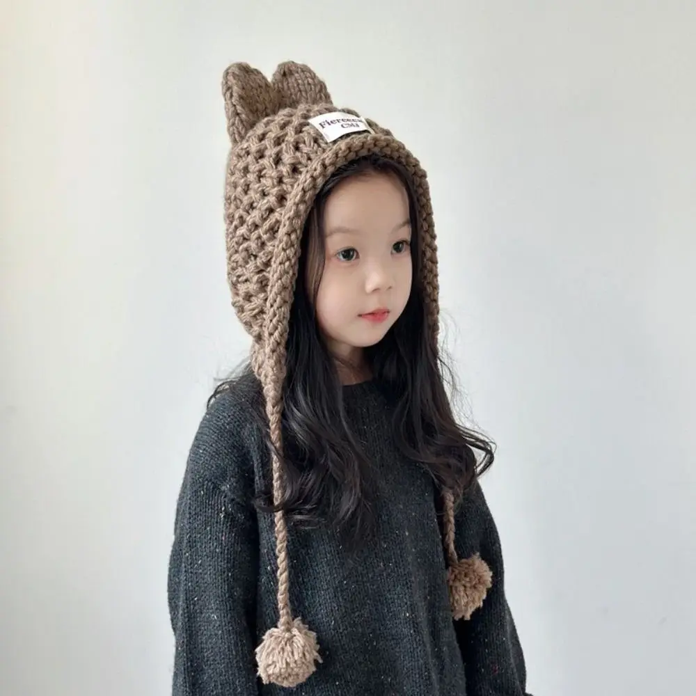 Fashion Solid Color Baby Crochet Hat Soft Warm Rabbit Ear Hand Knitted Cap Outdoor Autumn Winter Ear Protection Cap Toddler