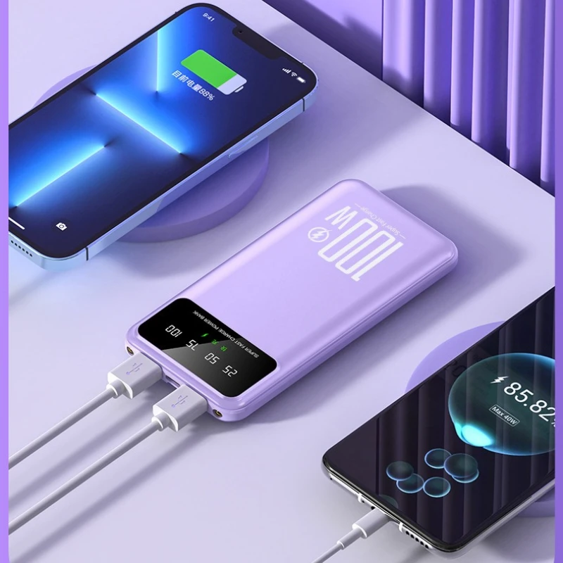 20000mAh 디지털 디스플레이 파워 뱅크 100W 고속 충전기(LED 조명 포함) 모든 스마트폰용 휴대용 외부 배터리