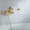 Bathtub Shower Set Wall Mounted Bathroom Double Handle Brush Gold Waterfall Bathtub Faucet Solid Brass Casted Water Saving 3