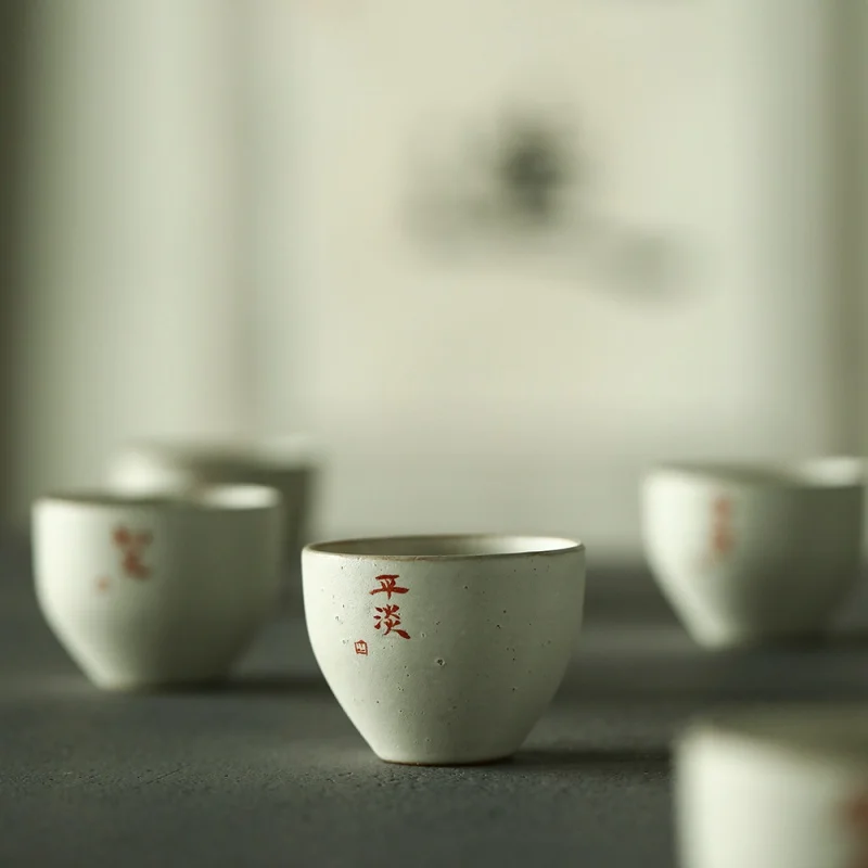

★Jingdezhen Japanese Handmade Powder Lead Tea Cup Jingdezhen Ceramic Cup Kung Fu Tea Set Calligraphy Drop Single Cup