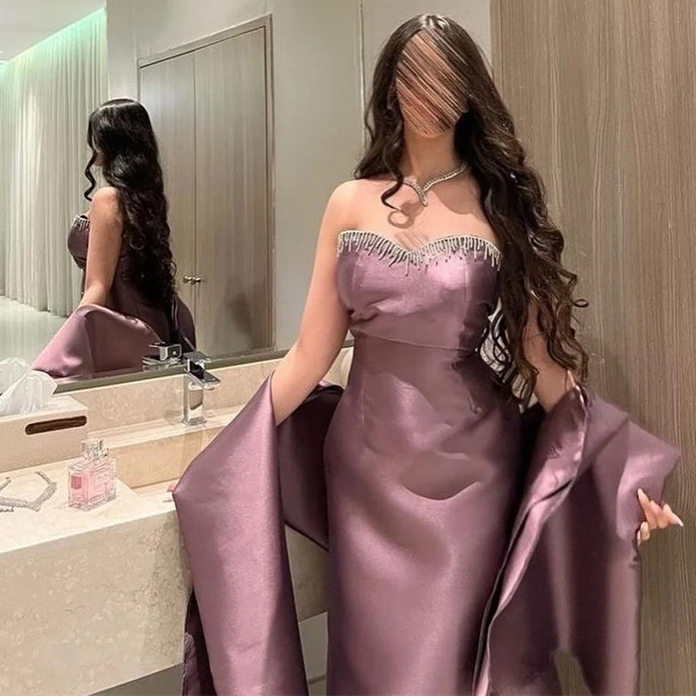 

Prom Dress Fashion Sweetheart Sheath Pageant Dresses Ankle-Length Tassel Stole Satin Formal Evening Gowns سعيد شارون فساتين