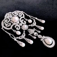 Natural Fresh Water Pearl Brooch for Women Fine Jewelry 925 Sterling Silver with Zircon for Hat Free Shipping 3