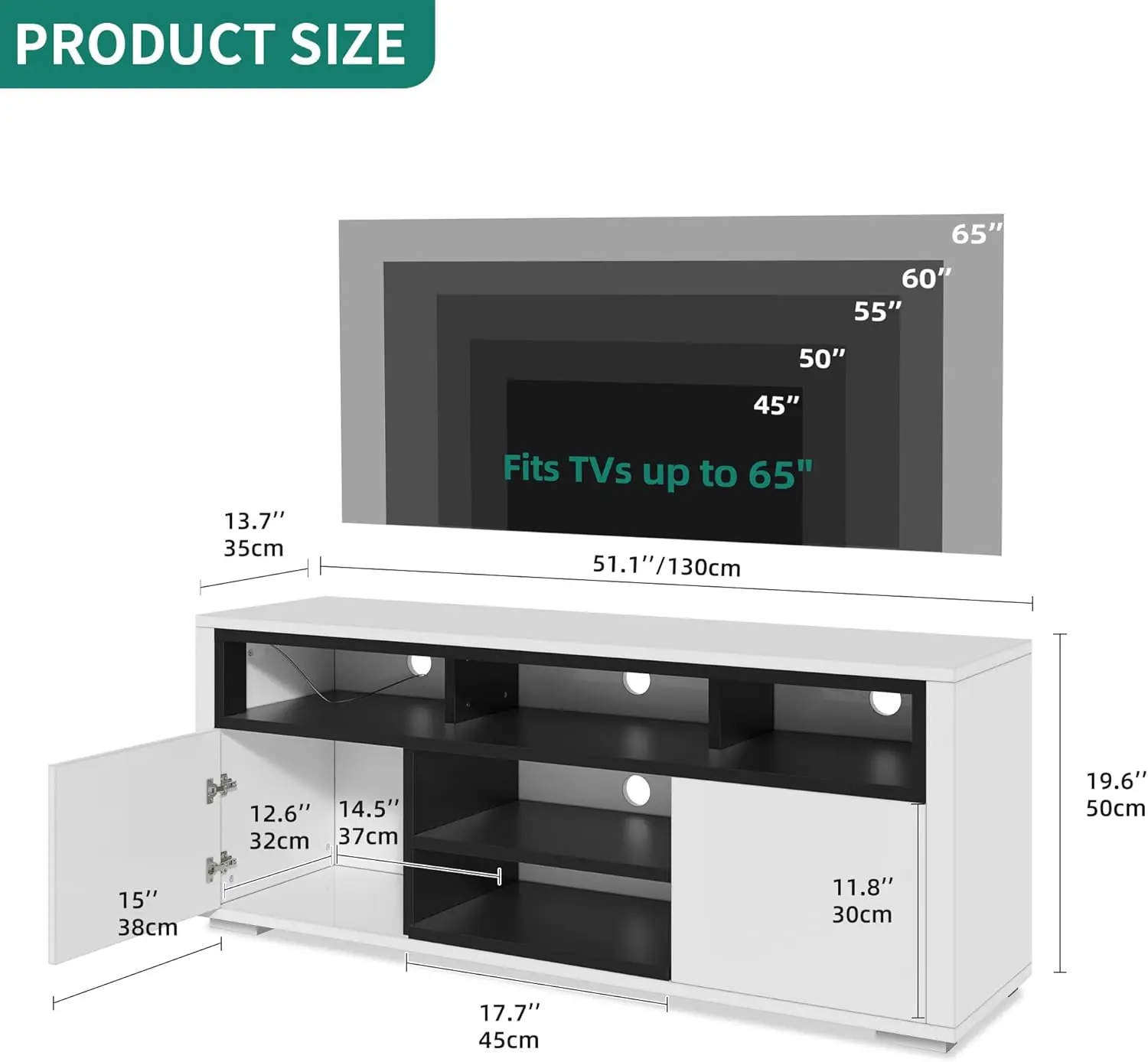 65 inch TV Stand for Living Room Entertainment Center with Storage LED White Modern Stand