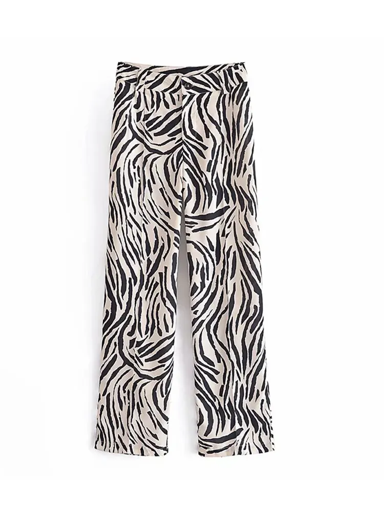 Nlzgmsj ZBZA Autumn Pant Women 2022 Zebra Pattern Straight Pants Women Casual Loose High Waist Female Trousers Streetwear 202208 dickies pants Pants & Capris