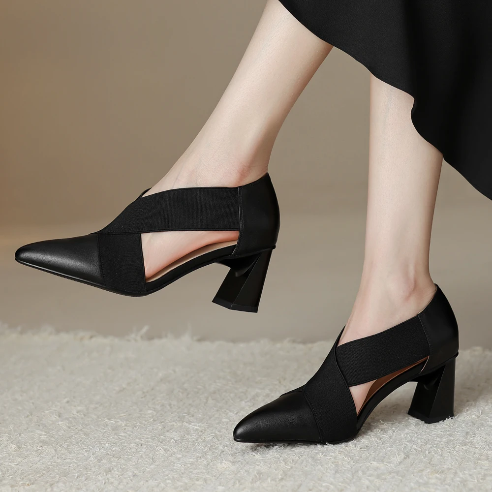 New Fashion Women Summer Shoes Ladies Block Heels Pointed