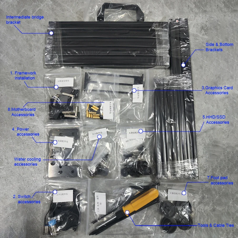 Aluminum Fully Open Chassis Frame Supports ITX/MATX/ATX Vertical Shell Player DIY Chassis PCIE3.0 GPU Vertical Installation MOD pc case,pc chassis,computer chassis frame