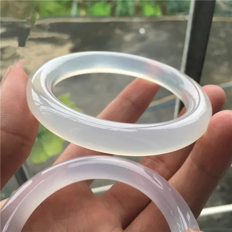 

Natural White Jade Marrow Agate Bracelet Women's Ice Girls10MM Fat Round Strip Bangle Lining Skin Fine High Grade Jewelry