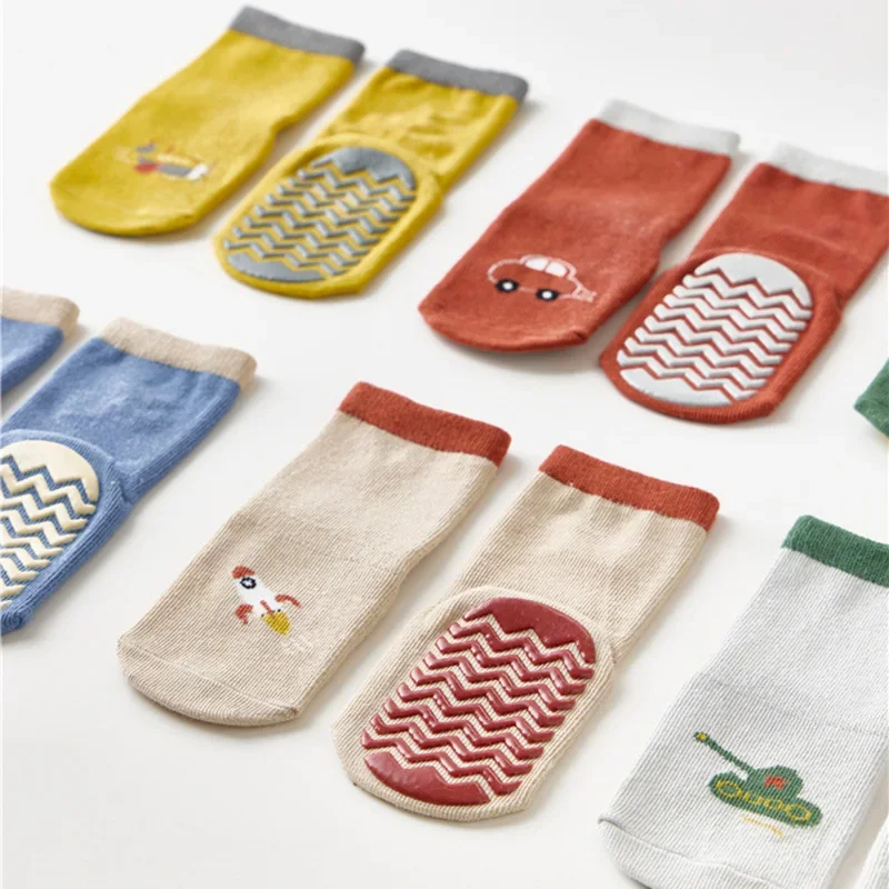 Autumn Spring Korean Baby Anti-slip Sport Thermal Floor Socks Children Cute Cartoon Transport Home High Long Slippers Stockings