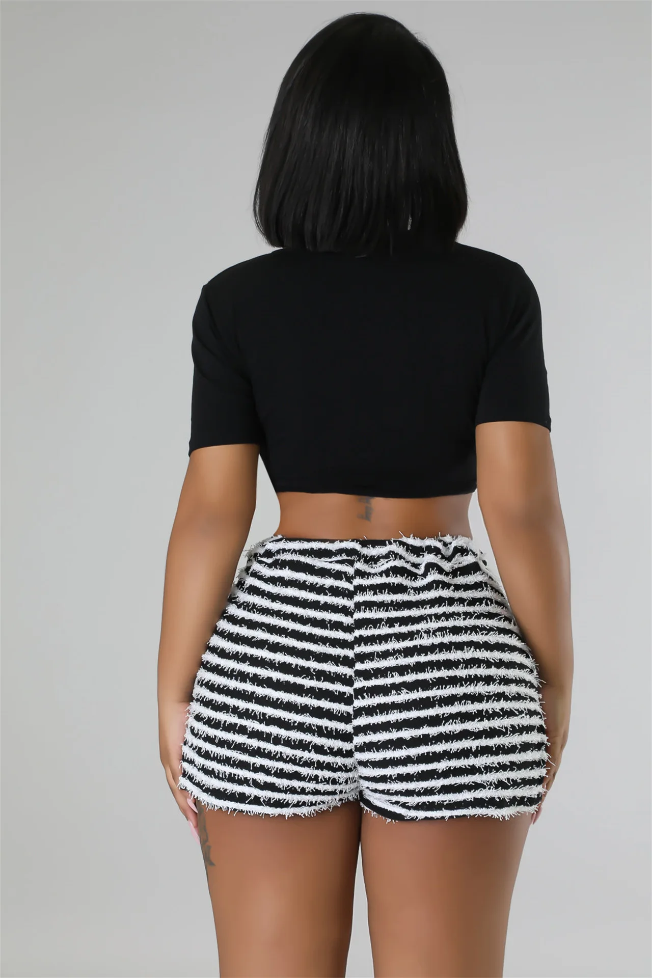 Summer Sexy Skinny Womens Shorts Striped Fake Pockets Drawstring High Waisted Shorts 2023 Female Fashion Casuals Sporty Leggings