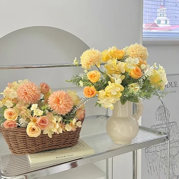 44CM rosa artificiale palla ricamata fiore di seta Bouquet artificiale sposa che tiene fiori decorazione di nozze puntelli fotografici