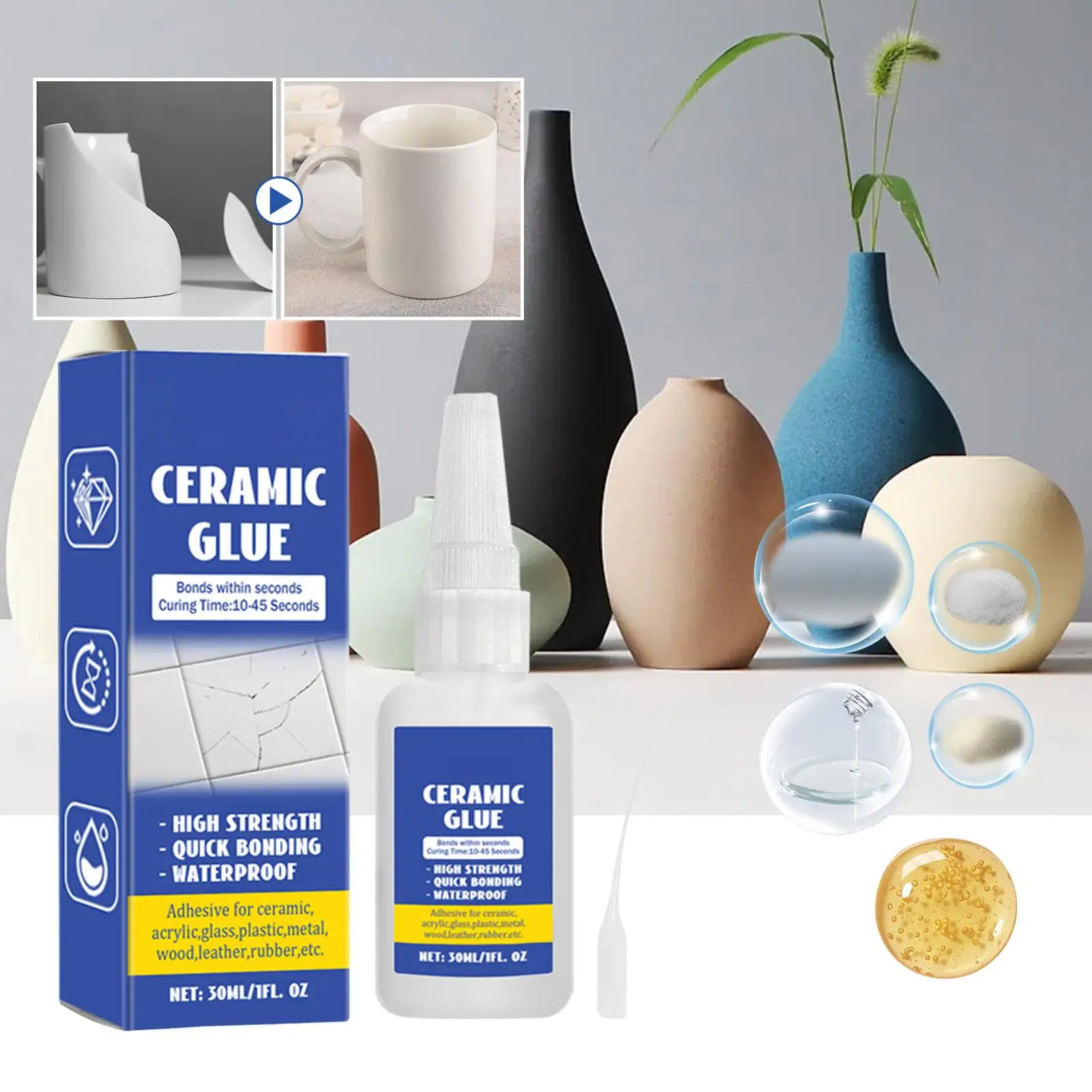 30ml Ceramic Repair Glue Ceramic Cracks Sealant Strong Glue Strong Adhesive Clear Glue For Porcelain Glass Pottery Wood Repair