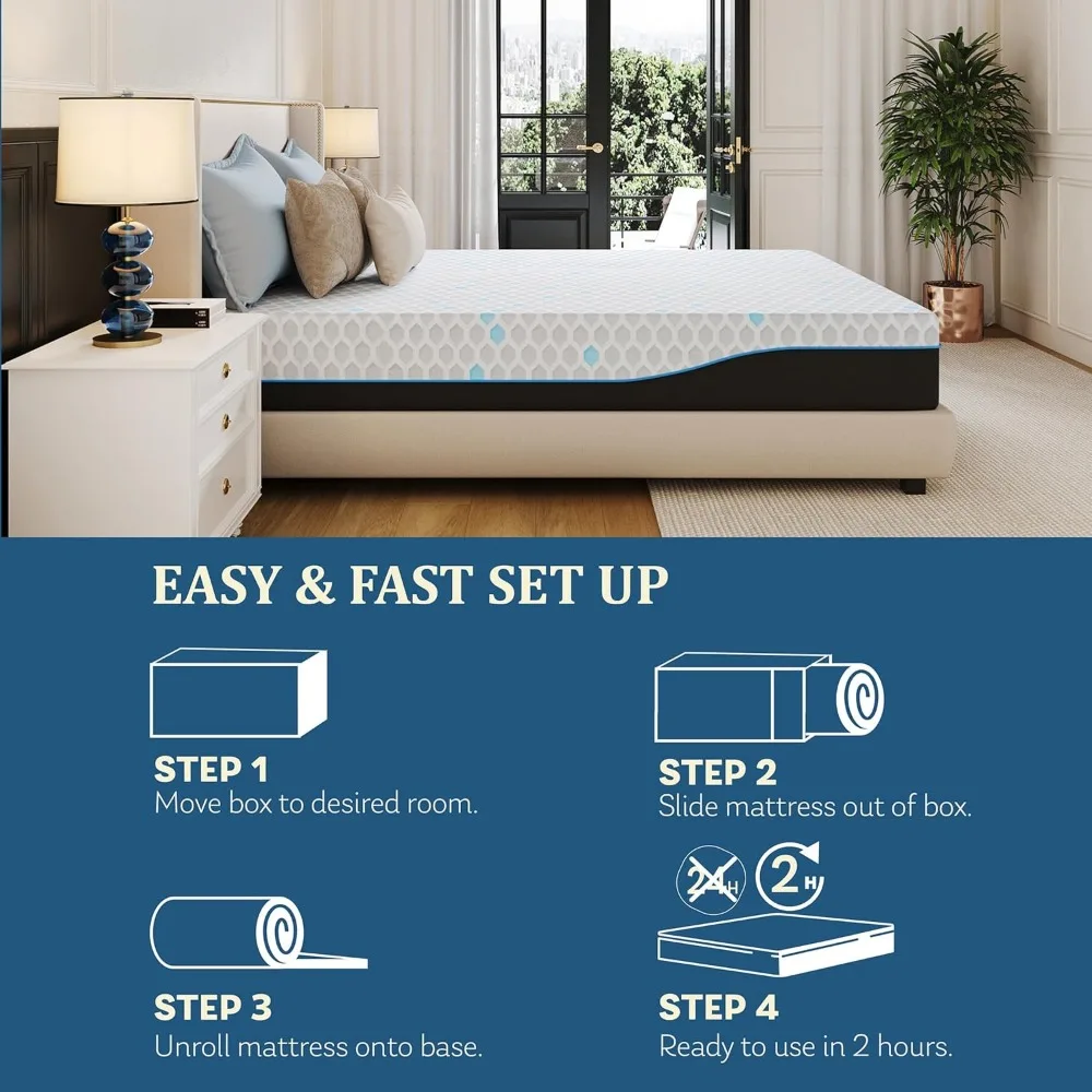 Twin size,Charcoal Gel Cooling Memory Foam Mattress in a Box,Medium Fiberglass Free Mattress Made in USA,CertiPUR-US Certified 5
