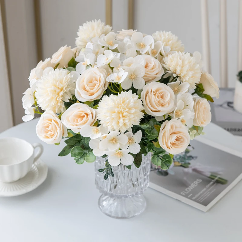 Künstliche Blume Rose Chrysantheme Seide Brautstrauß Hochzeit Outdoor Garten Festival Home Zimmer Vase Tisch Diy Geschenk Auto Dekor – Detail 3