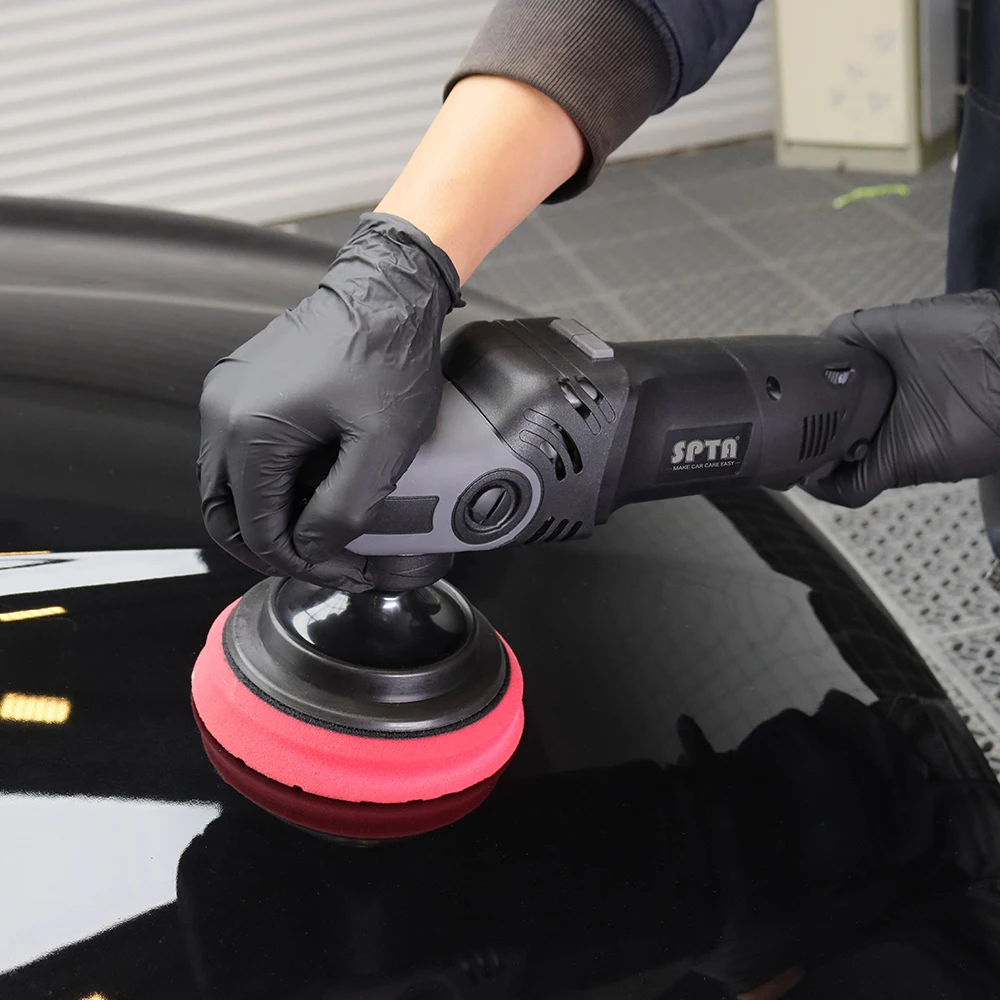 SPTA 5 Inch Rotary Buffer Polisher Electric Buffing Polishing Machine Polisher&Polishing Pads Set Auto Buffing and Polishing car polisher