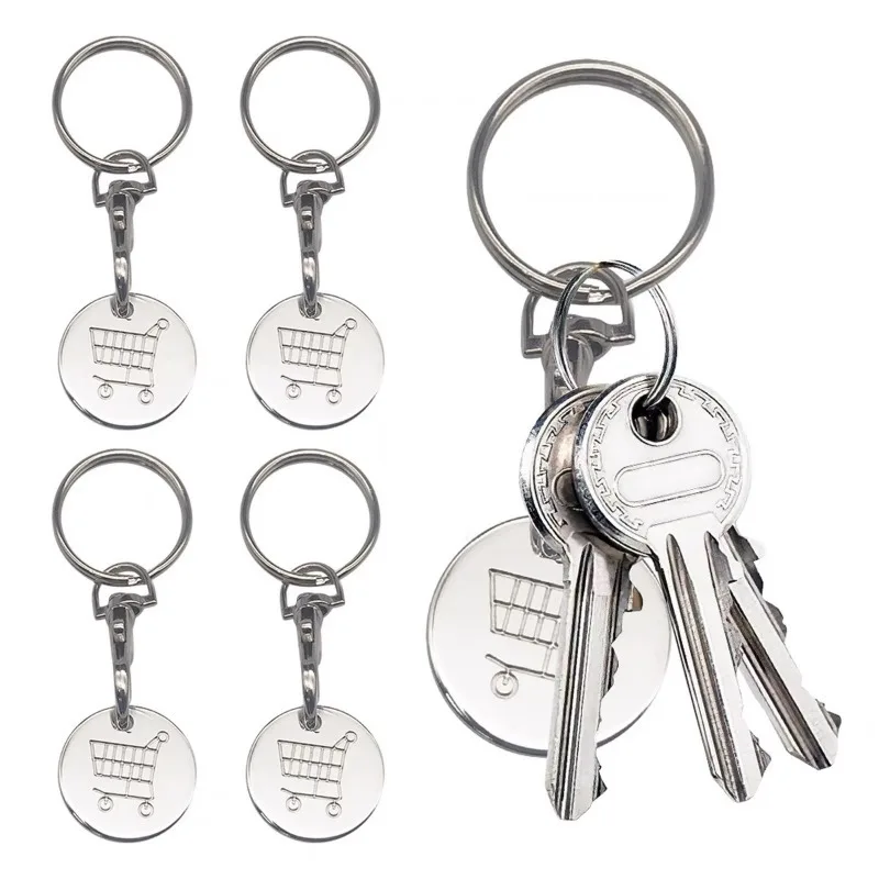 Key Rings 1/6Pcs Trolley Tokens Keychains Universal Small Metal Stainless Steel Portable Shopping Cart Tokens Key Ring Ornament Decoration