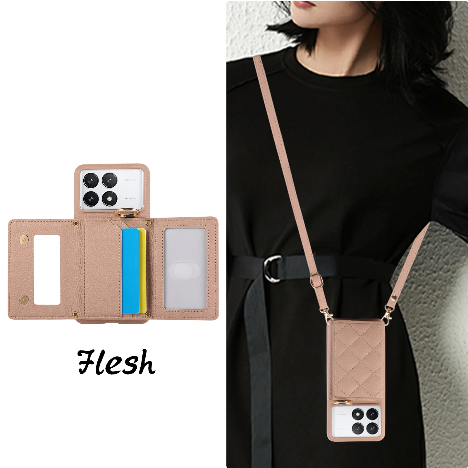 Étui portefeuille en cuir avec porte-cartes et anneau pour Xiaomi Redmi Note 13 Pro Plus 12 13C 13T POCO X6 NEO Triple Fold Cover_voghion.com