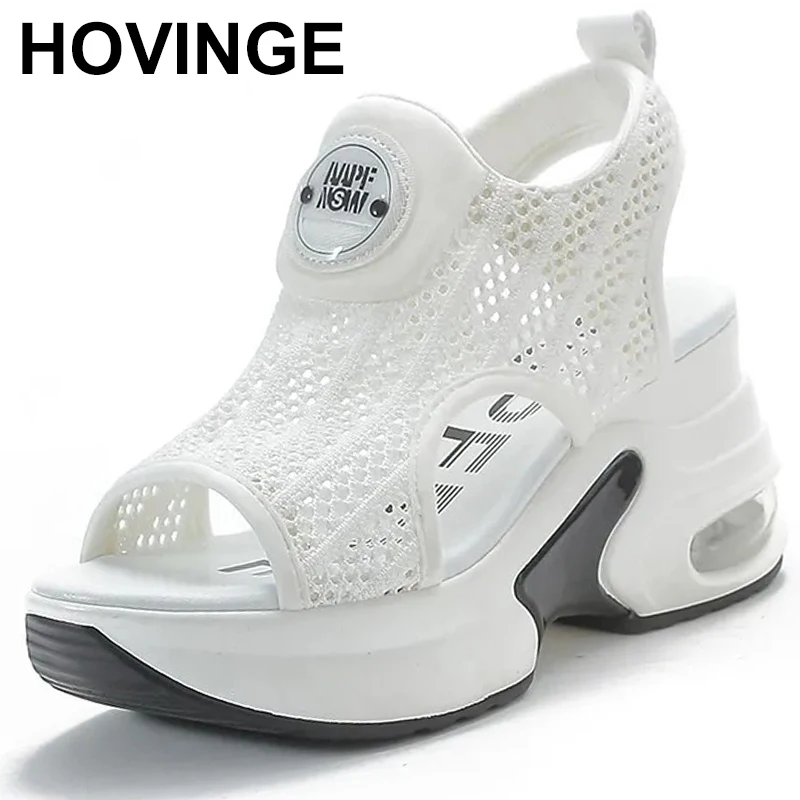 

Air Mesh Breathable 8cm Women Sandals 2023 New Comfortable Shoes Fashion Summer Fish Toe Platform Wedge High Hidden Heels Ladies