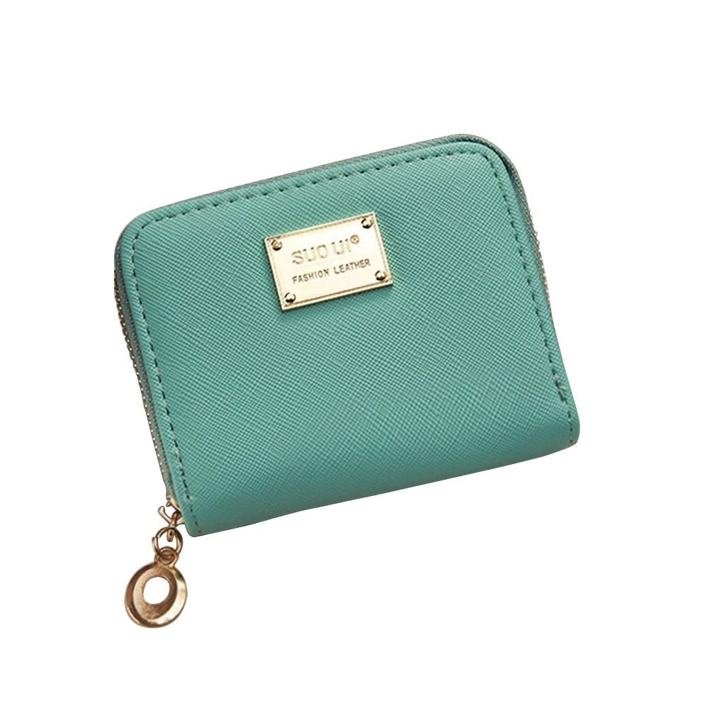 Cartera de piel sintética con cremallera chica, monedero para tarjetas, llaves, monedas verde claro| | - AliExpress