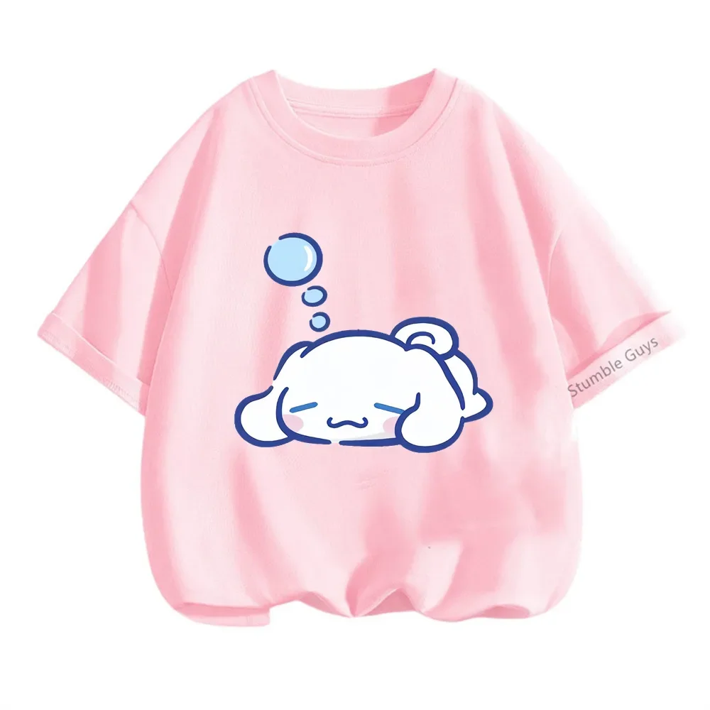 Cinnamoroll 캐주얼 반소매 티셔츠 3-14Y 어린이 소년 의류 소녀 여름 Sanrio Cartoon