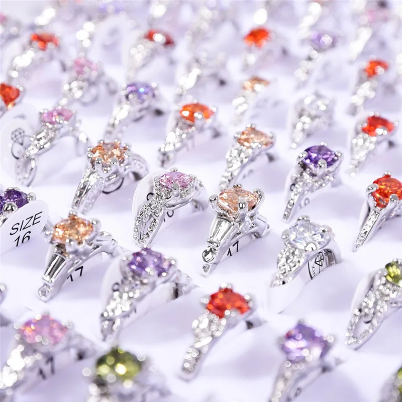10Pcs/lot Vintage Mix Color Crystal Rhinestone Silver Plated Rings For Women Fashion Wedding Jewelry Party Gifts finger ring silver ring wedding rings jewelry accessories ring set adjustable rings wedding ring