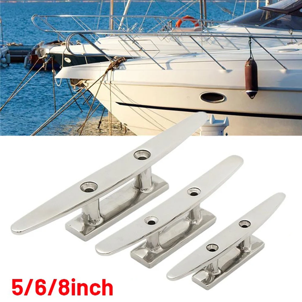 

5 6 8Inch 316 Boat Stainless Steel Mooring Cleat For Marine Deck Rope Tie Yacht Outboard Hardware Cleats Flat Cleat Parts