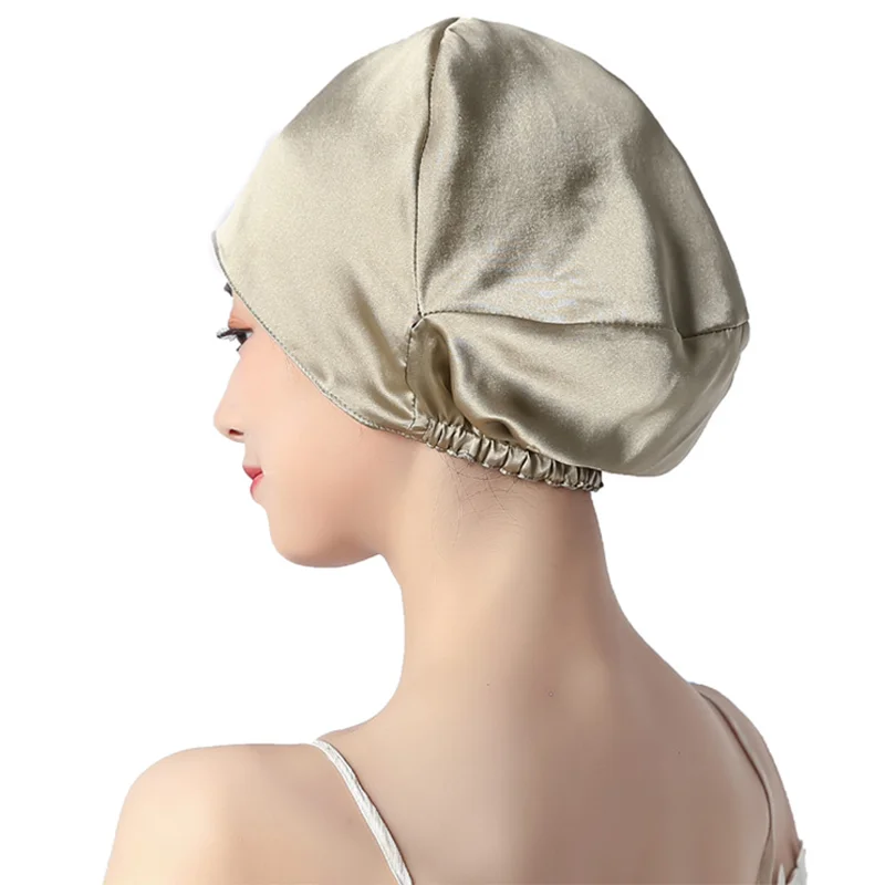 Birdtree 100% Mulberry Silk Turban Bonnets Female Double Layered Sleeping Night Wrap Cap For Curly Ladies A34317M 4