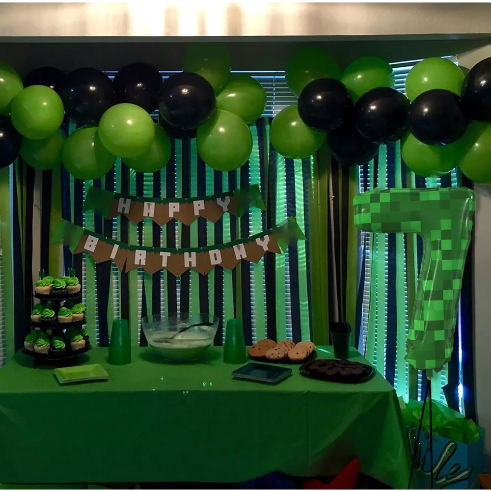 Giant 40-Inch Green Pixel Foil Number Balloons - Birthday Party Decoration
