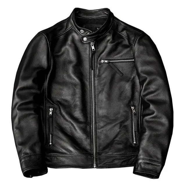 Shanlidadi Spring New Casual Versatile Jacket Men's Fashion Stand-up Collar Leather Jackets Youth 1