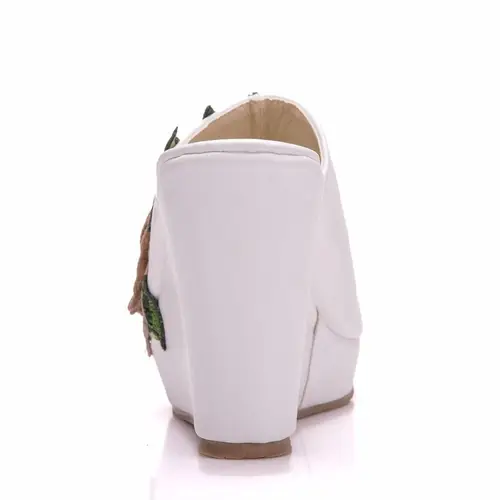 크리스탈 퀸 블랙 화이트 들여다 발가락 플랫폼 웨지 하이힐 슬리퍼 비치 샌들 여성 레이스 꽃 2