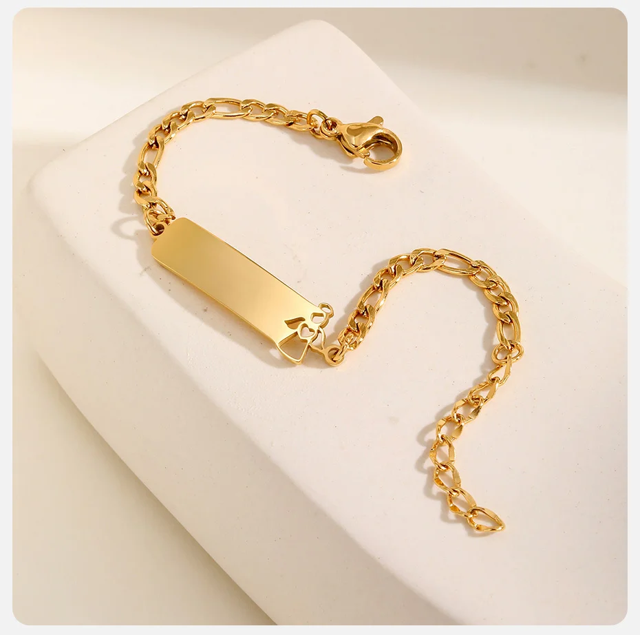 Vnox Personalisierte Armbänder für Baby Anglea Schmetterling Bär Hohl graviertes Namensschild Edelstahl Schmuck Goldfarbene Kette – Detail 7