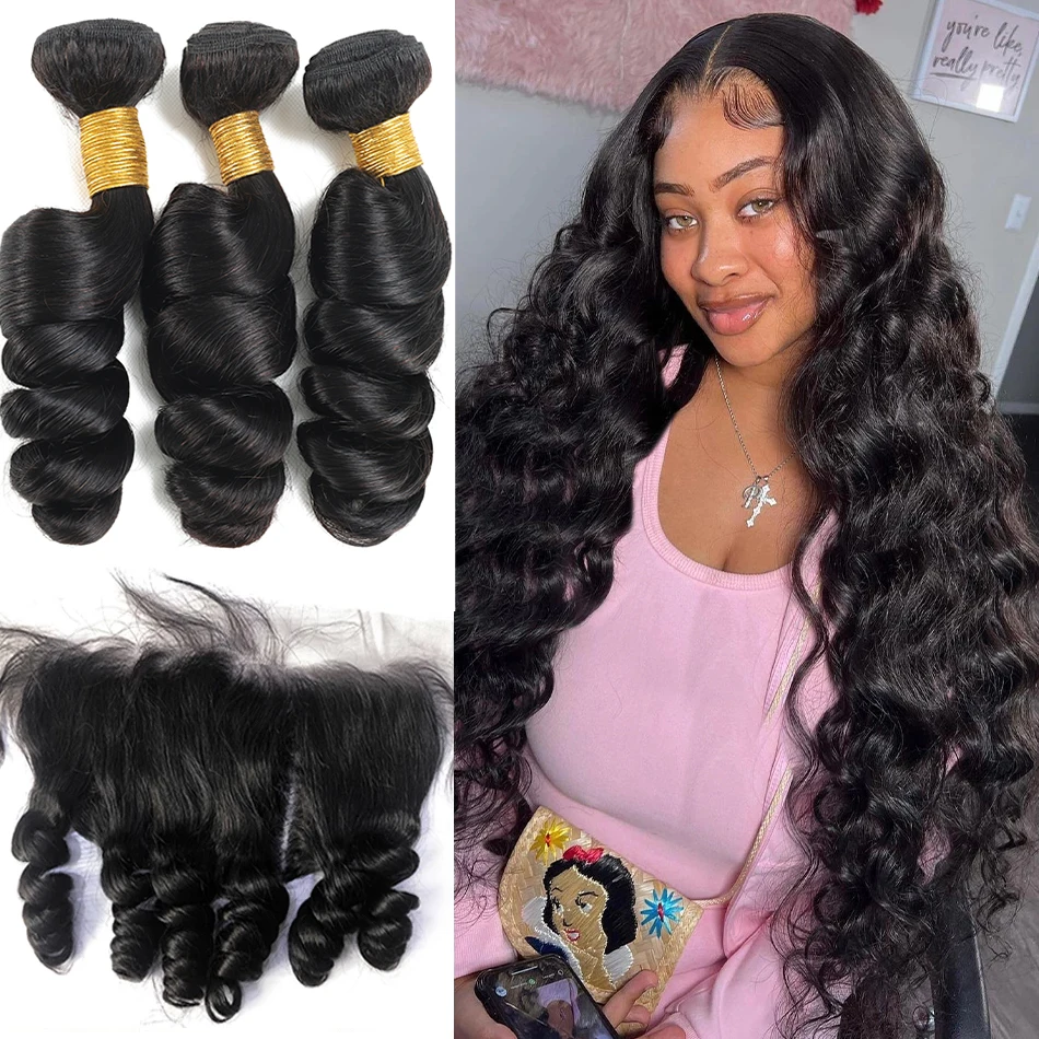 

Loose Wave Bundles With Frontal HD Lace 12A Malaysian Virgin Human Hair 3 Bundles With Closure And Bundles Human Hair Extensions