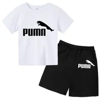 Ensemble 2 pièces décontracté d'été pour enfants de 3 à 12 ans, imprimé lettres, t-shirt et pantalon doux pour garçons et filles 1