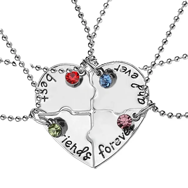 Best Friend 4 Piece Necklace Women Jewelry BFF Friendship Pendant Neck Chain Choker Jewelry For Women Gift 2021 Free Shipping 1