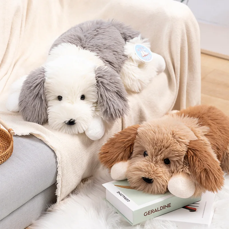 new-cute-long-haired-dual-color-dog-doll-crouching-posture-puppy-doll-fried-fur-doodle-dog-pillow-cloth-doll-very-soft-pillow